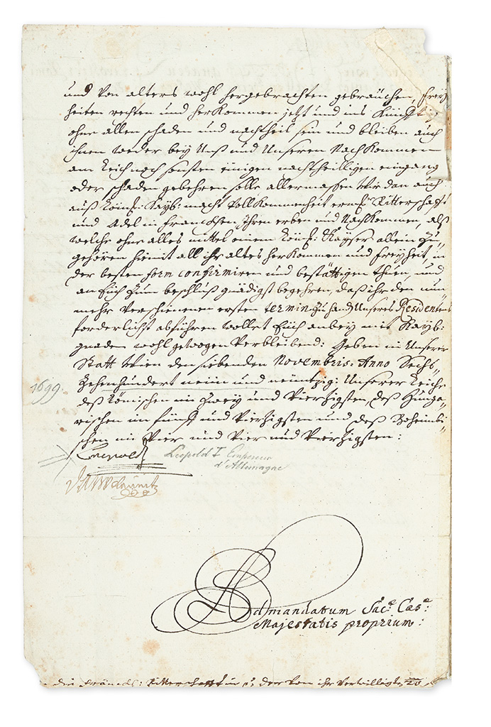 LEOPOLD I; EMPEROR. Letter Signed, LeopoldI, to the knights and nobles of the Sechsorth in Franconia, in German,